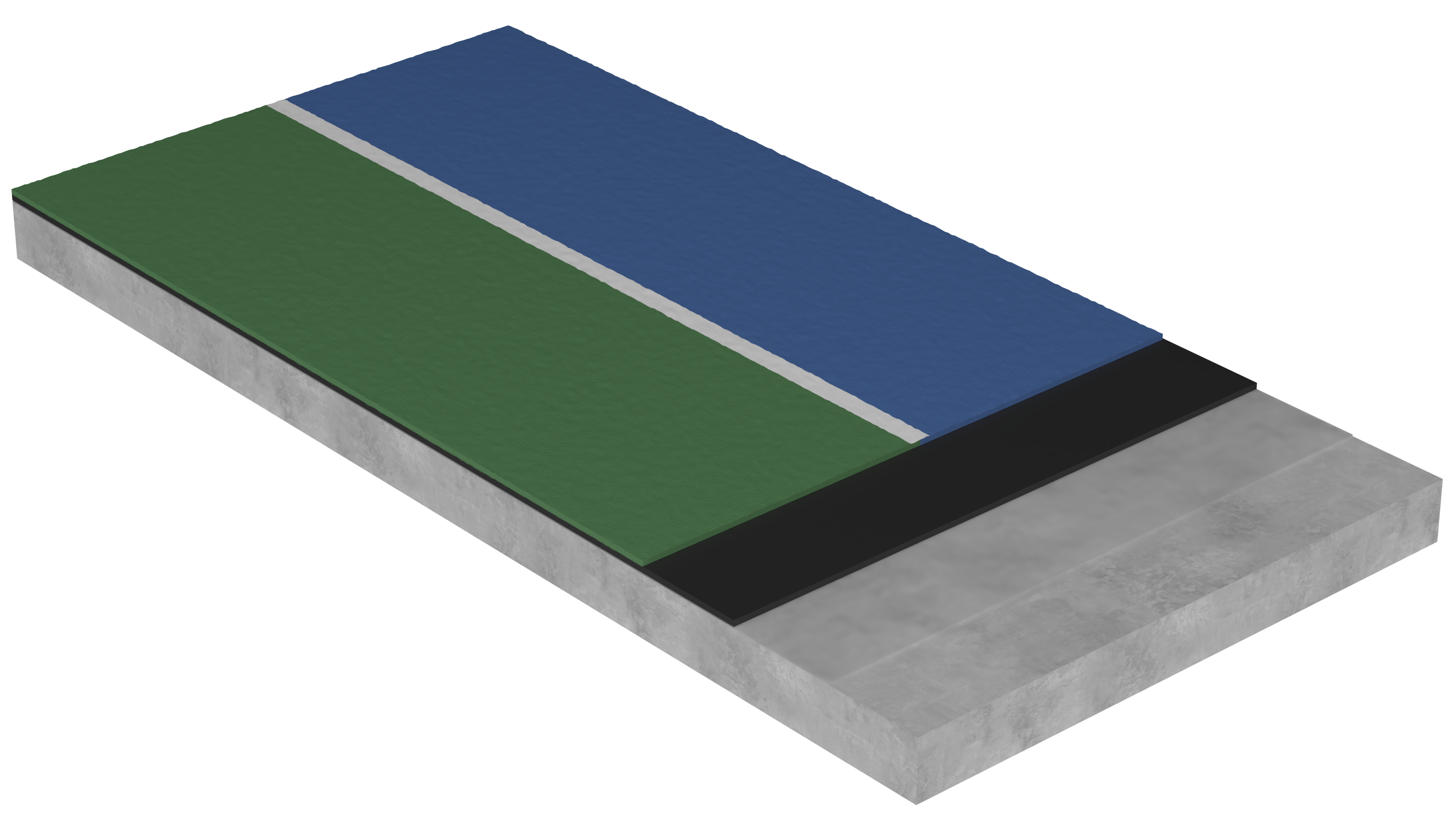 Vulkem Sport Coating System Render with Competition Blue and Competition Green Finishes